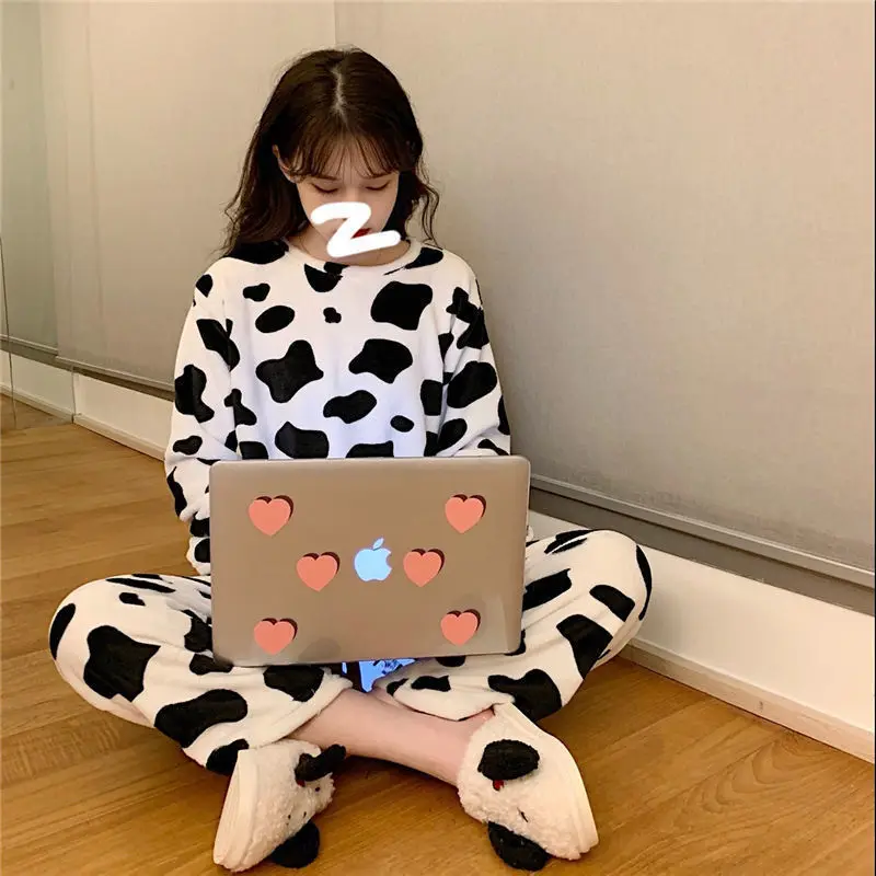 

Pajamas women's winter thickening suit cartoon panda head sweet coral cashmere pajamas women's housewear