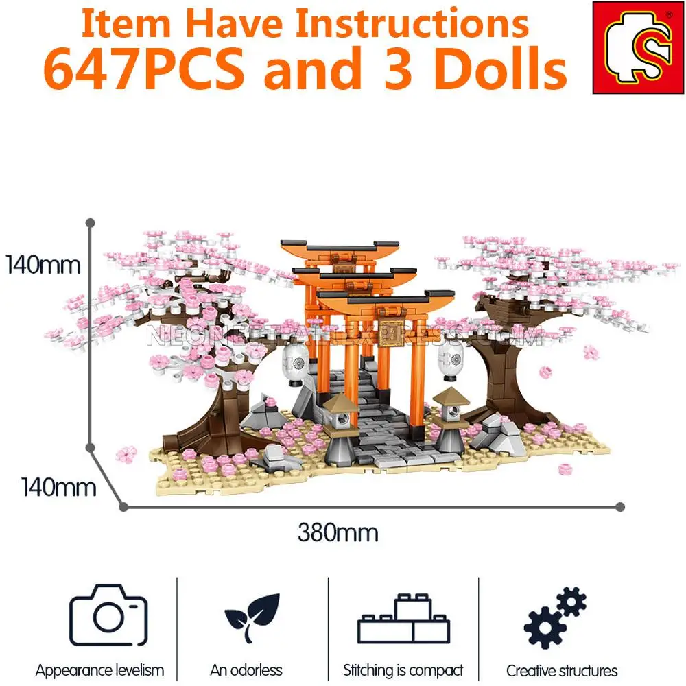 

SEMBO City Street View Idea Sakura Stall Inari Shrine Bricks Friends Cherry Blossom Landscape House Tree Building Block Toys