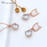sz design new trendy elegant 585 rose gold big round zirconia dangle earrings jewelry sets for women wedding party jewelry