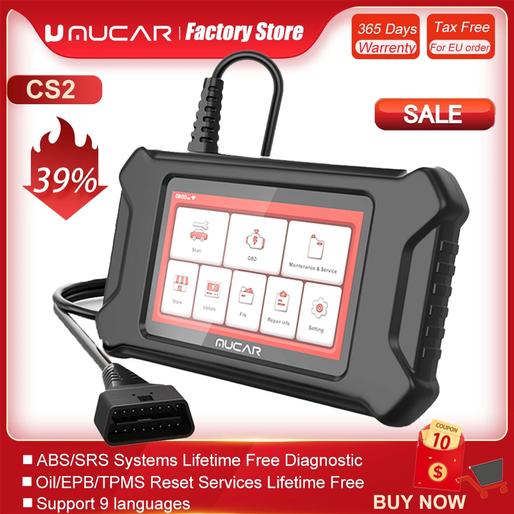 

MUCAR CS2 ABS/SRS System Obd2 Scanner TPMS/Oil/EPB Resets Car Diagnostic Tools Auto Lifetime Free OBD2 Code Reader PK Thinkdiag