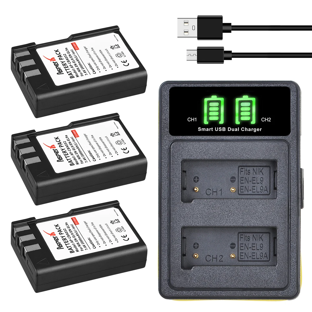 

2000mAh EN-EL9 EN EL9 EL9A EN-EL9a Battery Pack Li-ion Bateria + LED USB Charger Type C for Nikon D40 D40X D60 D3000 D5000