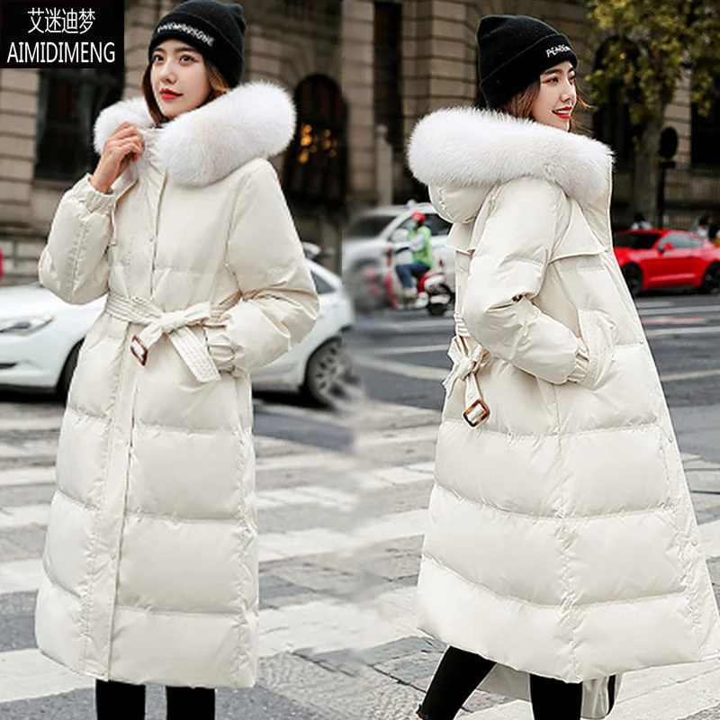 

Новинка Зима 2021 утепленный свободный длинный пуховик женский длинный Высококачественный супер длинный до колена