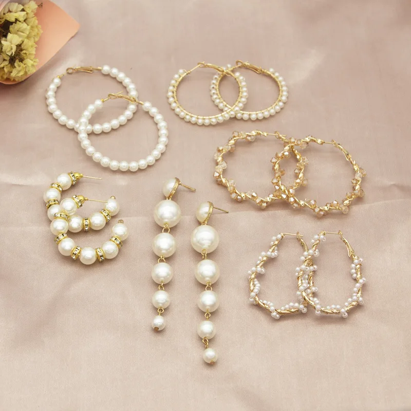 

New White Luxury Imitation Pearl Earrings Round Hoop Fashion Big Earrings Women's Jewelry Simple Temperament All-Match