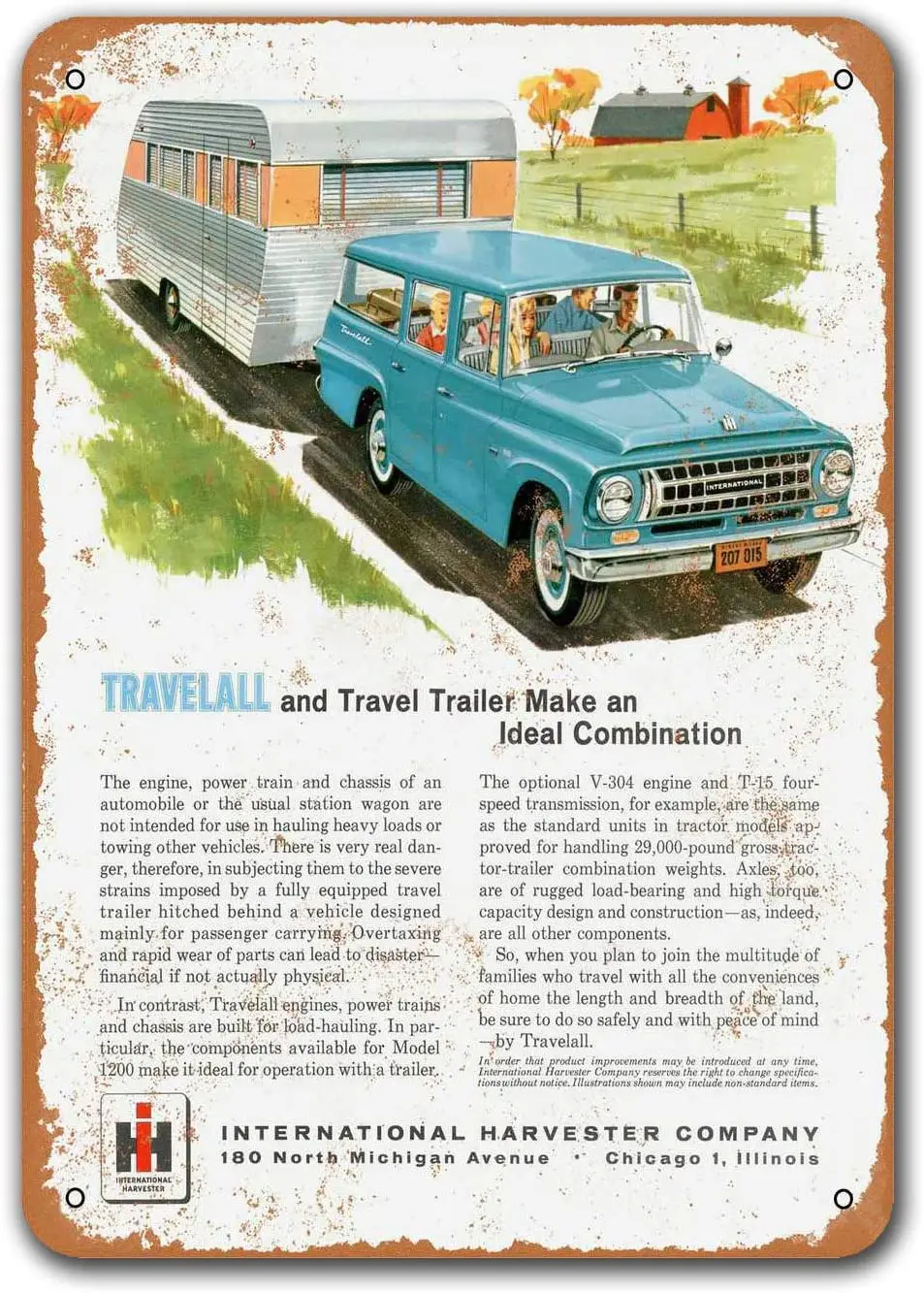 

1963 International Travelall and Travel Trailer Vintage Car Tin Signs, Sisoso Metal Plaques Poster Garage Man Cave Retro