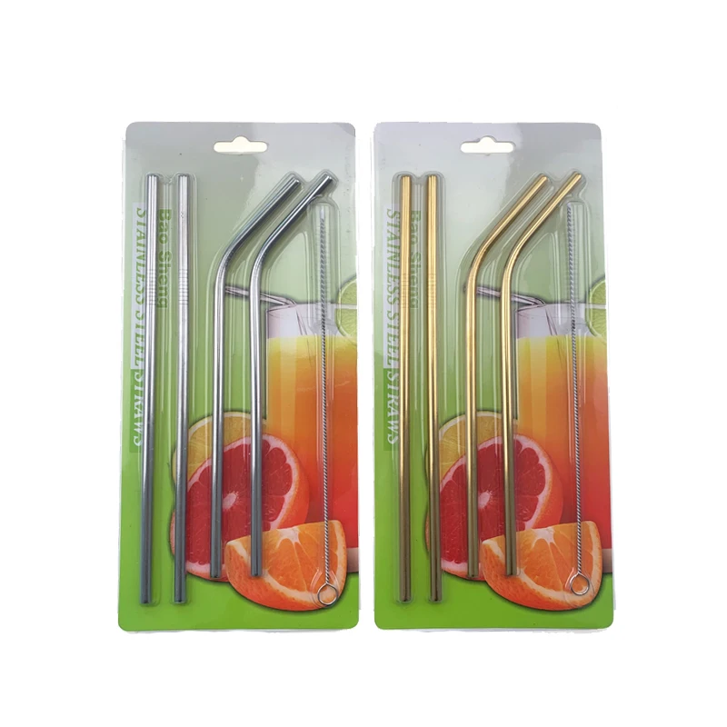 

1 set Gold Silver color Stainless steel straws Food grade 4 Straws and 1 Brush Straight and curved