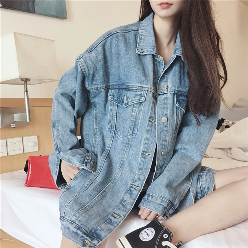 

Autumn Women's Jackets New Women Fashion Trend Korean Wild Solid Color Plus Size Denim Jacket Female Spring Splicing Loose Coats