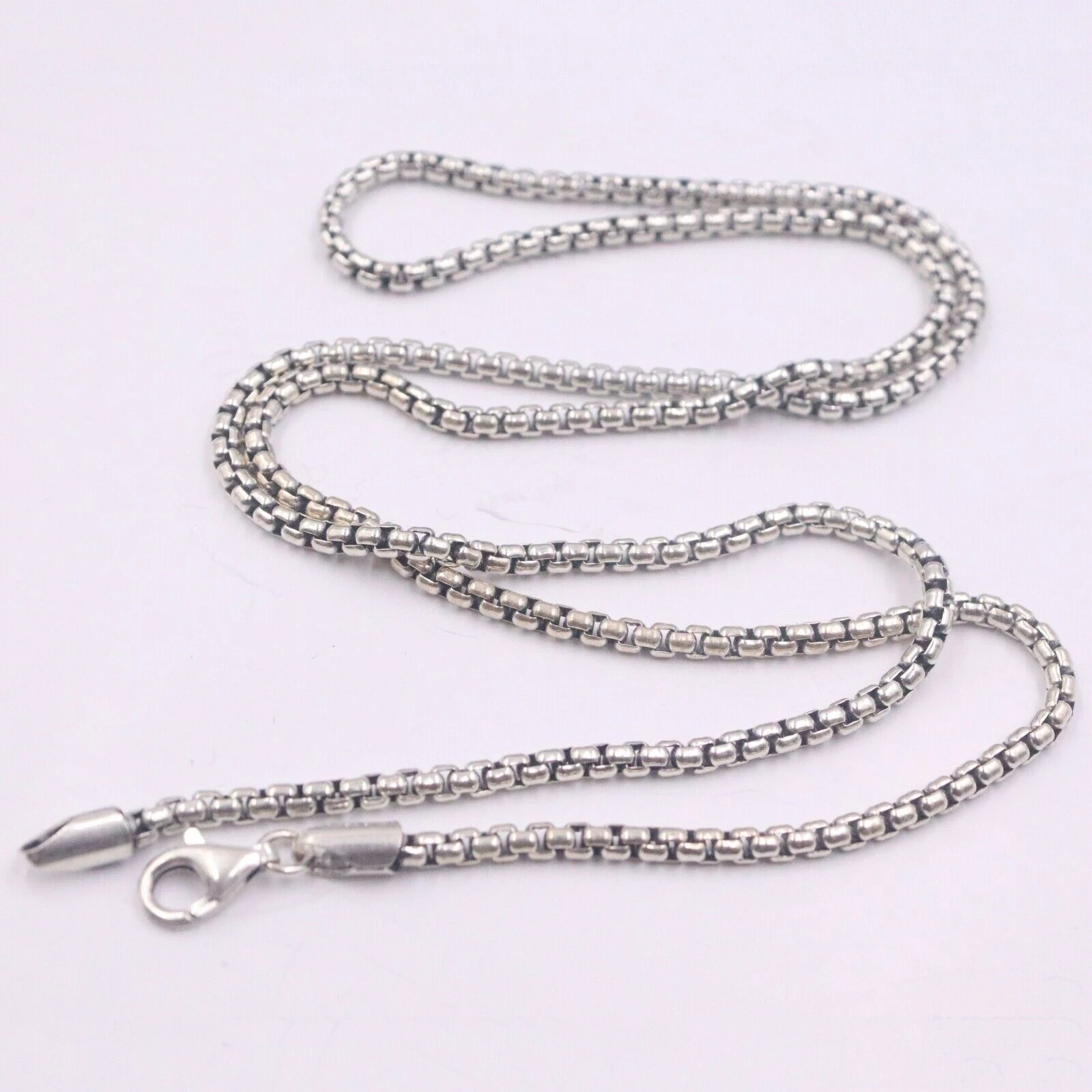 Твердое 925 пробы Серебряное ожерелье 2 5 мм круглая коробка звено цепи 24