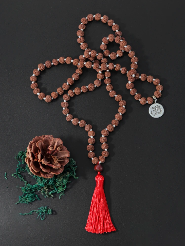 

OAIITE Natural Rudraksha Beads Necklaces Knotted Rope Indonesia Strand Necklace Rudrani OM Necklace Femme Male Prayer Jewelry