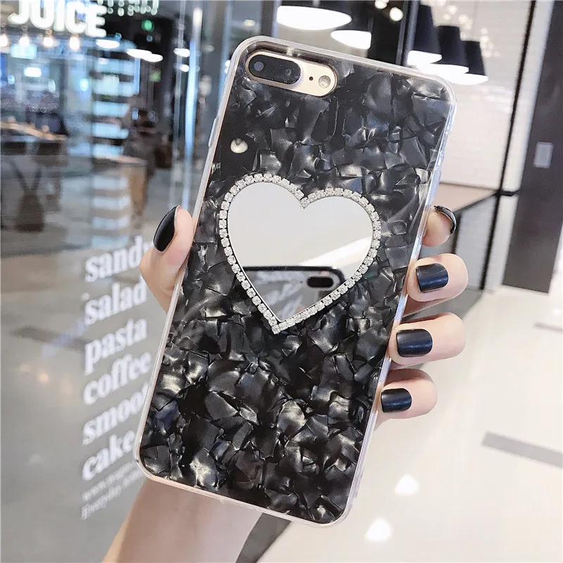Блестящий Алмазный зеркальный чехол для телефона Love Heart для Iphone X, Xr, 6, 7, 8, 6S Plus, Xs Max, клеевой чехол, задняя крышка, чехлы бамперы