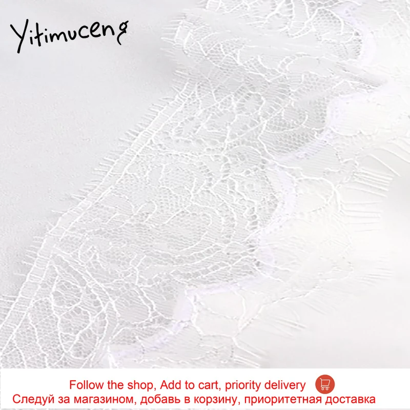 

Yitimuceng Lace Woman Tshirts Cardigan White Black Three Quarter Spring Autumn 2021 Lantern Sleeve V-Neck Spliced Tops New