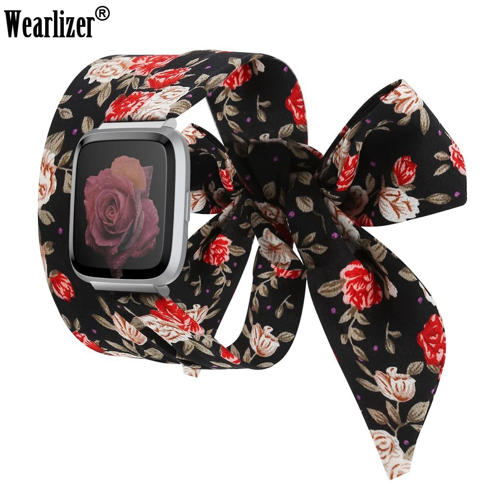 Printed Scarf Strap for Fibit Versa Band Women Long Scarf Size Leisure Stylish Replacement Wristband Strap for Fitbit Versa 2