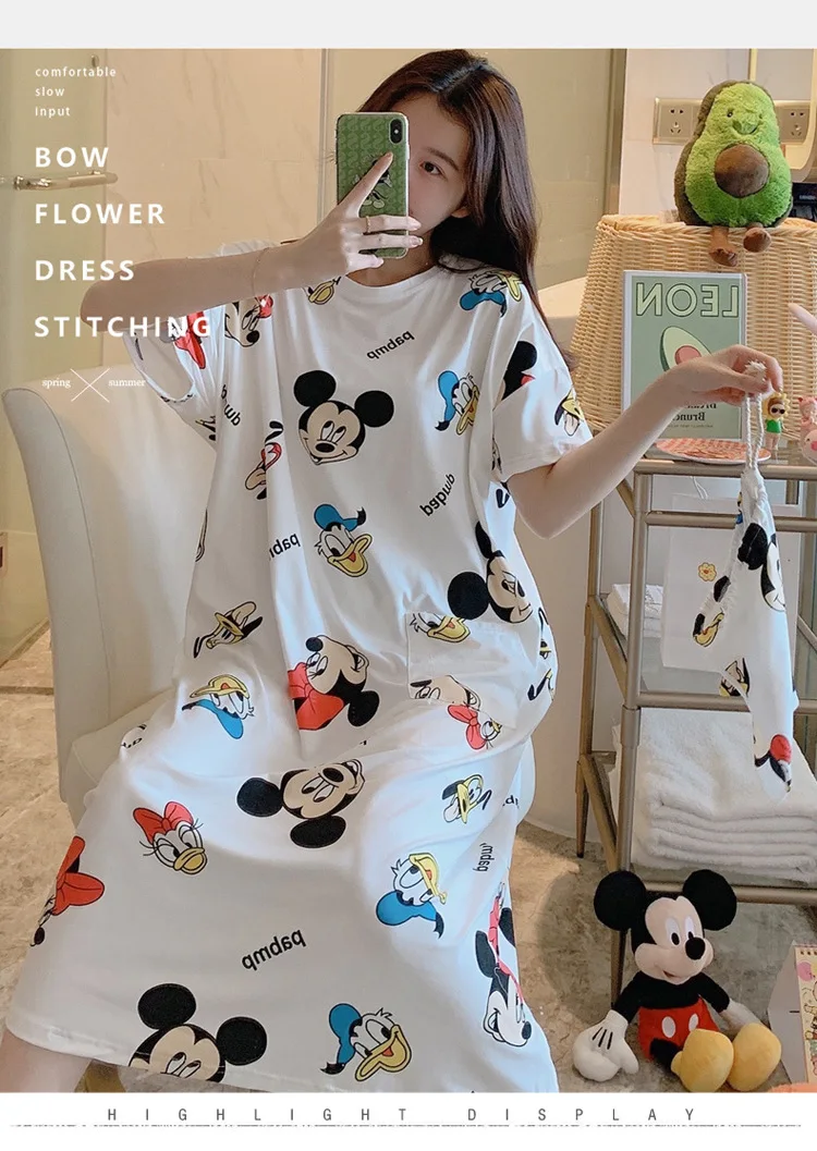 Женская хлопковая ночнушка Disney летняя Пижама платье милая свободная одежда