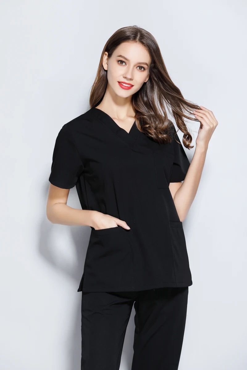 Women's Summer Black Workwear Women Short Sleeve Dental Clinic Uniforms Set Three Design Top and Long Pant Workingwear | Тематическая