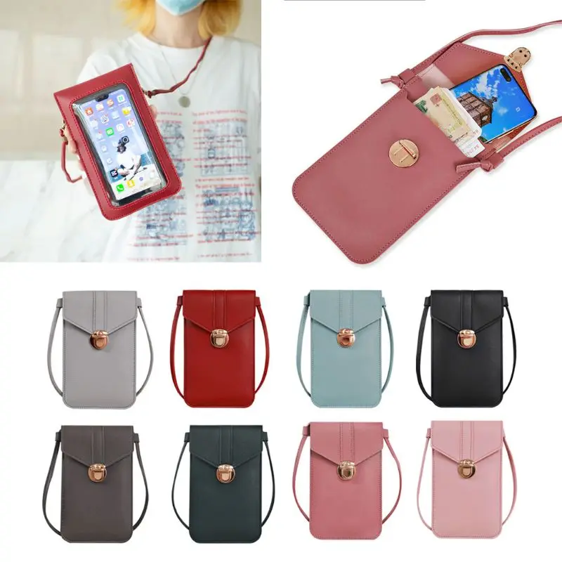 

PU Leather Phone Screen Touchable Pocket Change Bag Outdoor Arm Shoulder Bag Purse Travel Passport Bag