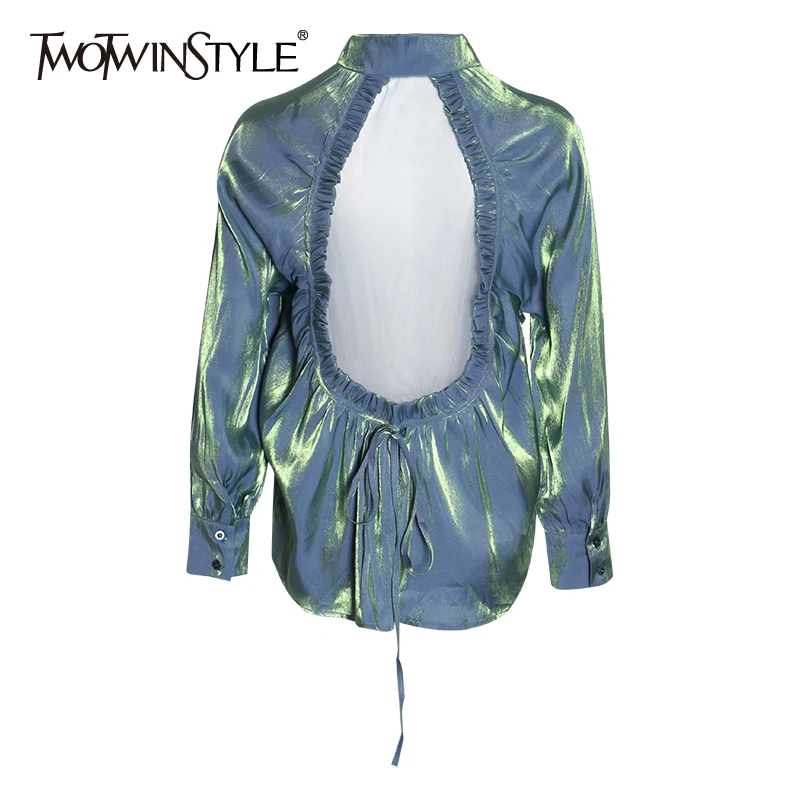 TWOTWINSTYLE женская рубашка с оборками и открытой спиной воротник лацканами фонарь