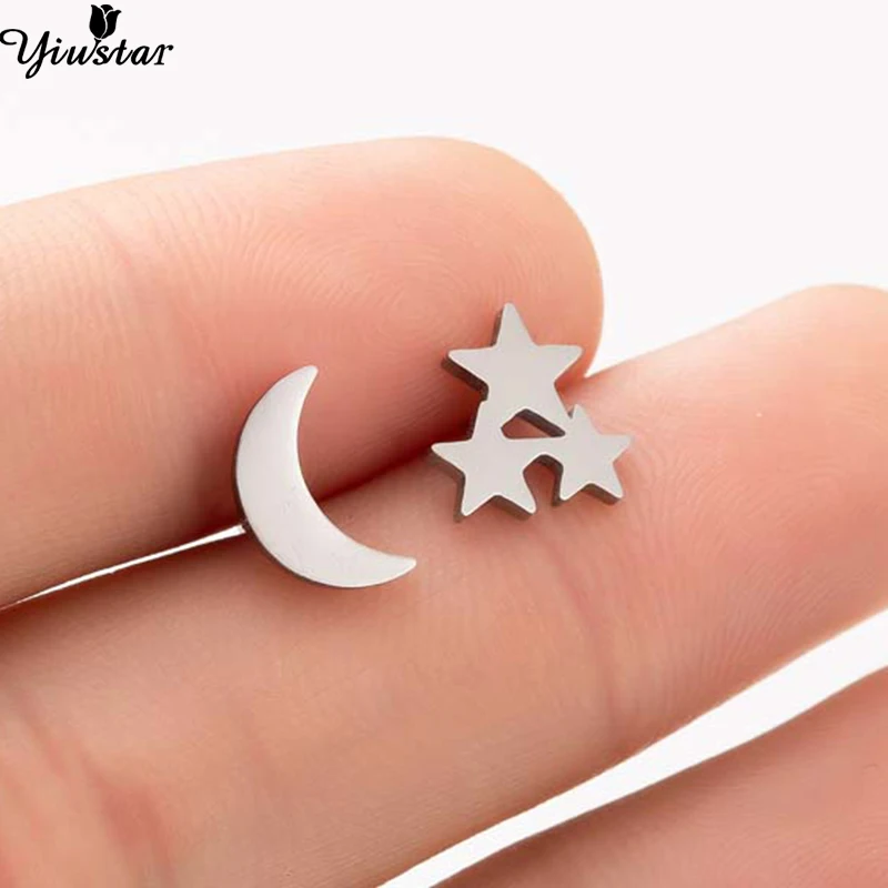 188 Yiustar, лунная звезда, серьги из нержавеющей стали, женские милые мини балетные серьги для танцовщиц, серебряные серьги-гвоздики с Микки Маусом для девочек oorbellen - Окраска металла: 188