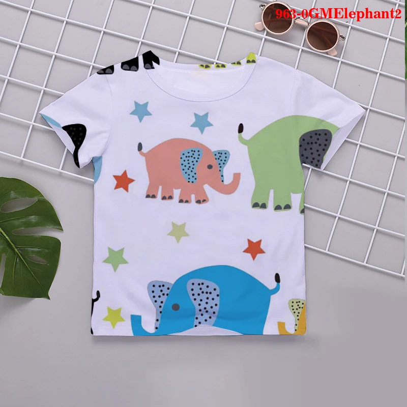 

Elephant Funny Animal Print 2021 New Fashion Kawaii T Shirt Children Tshirts Summer Cartoon T-shirt Girls Kids Clothing Boys Top