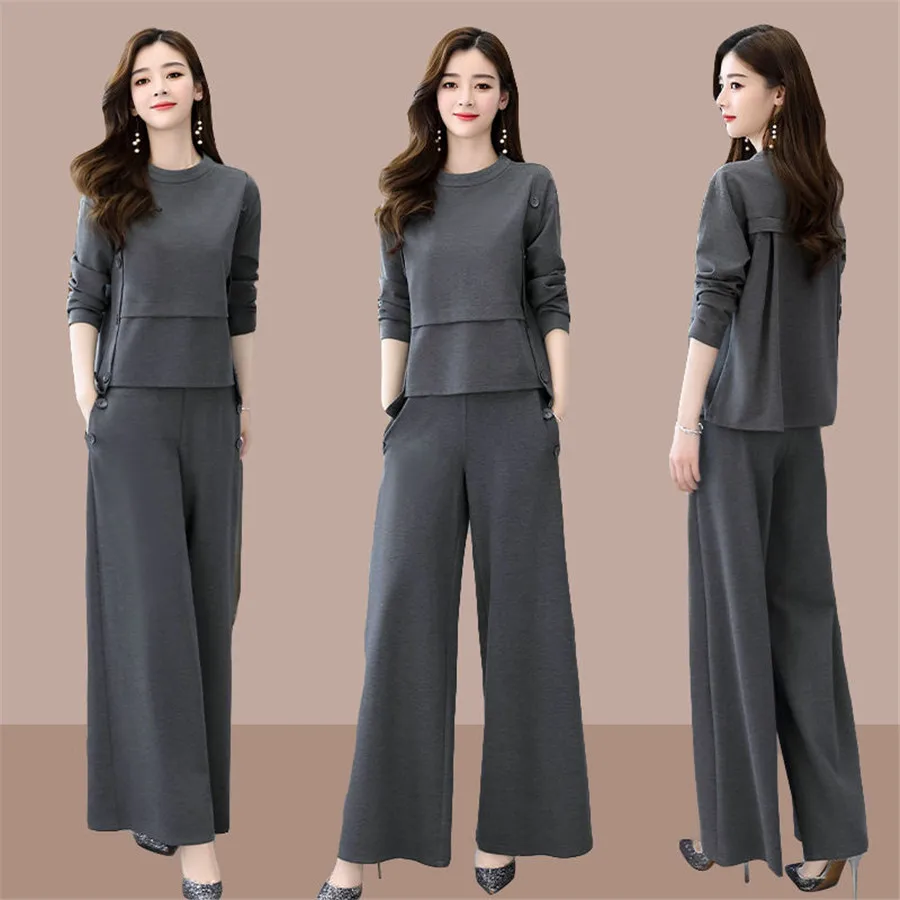 

Womens Tracksuits 2 Piece Set Autumn Oversize Sweatshirt + Sporting Pants Sweat Set Two Piece Outfit Solid Color Sets 4XL