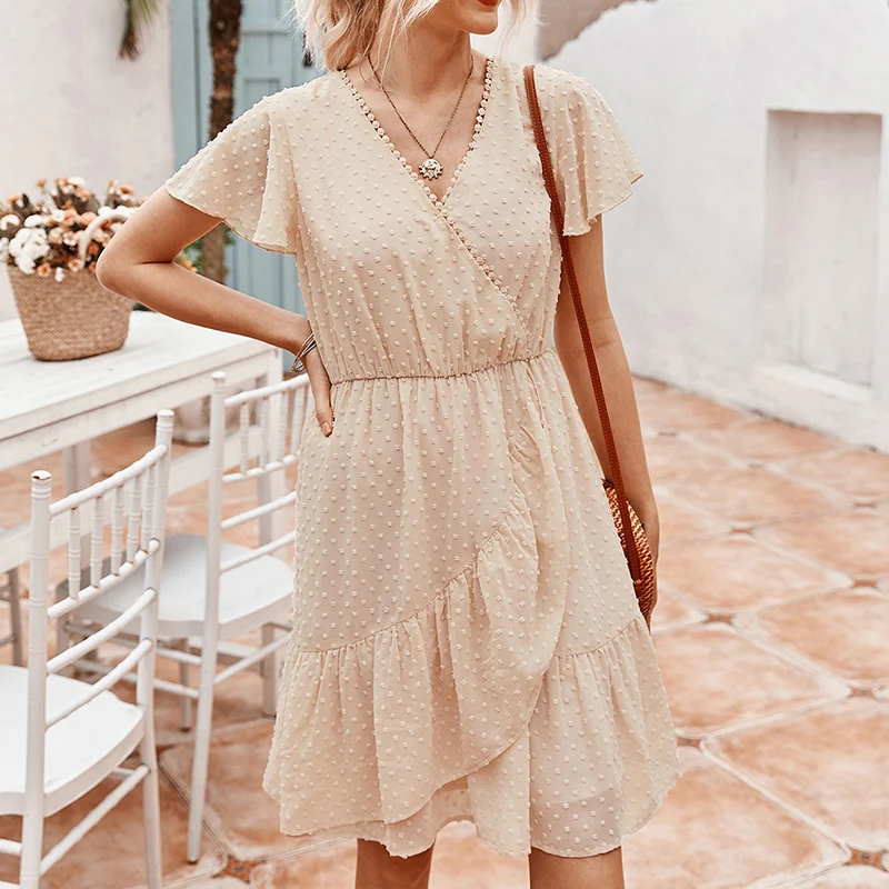 

Женское летнее платье, женский сексуальный пляжный сарафан с кулиской на талии, V-образным вырезом и оборками