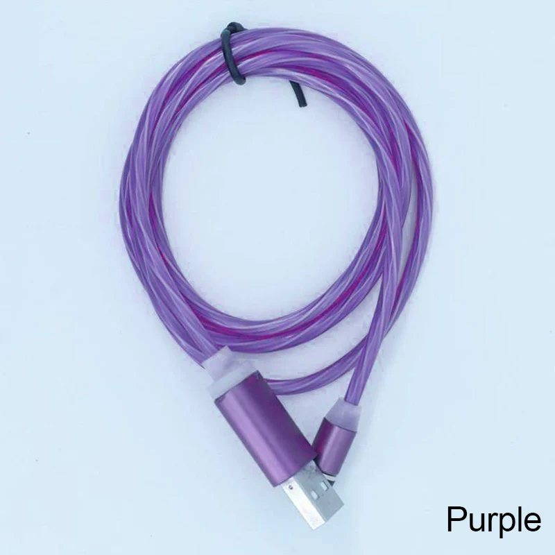 2 м светодиодный светящийся поток данных USB зарядное устройство type C/Micro USB/8 контактный кабель для зарядки для iPhone X samsung Galaxy Note зарядный провод шнур - Цвет: Purple