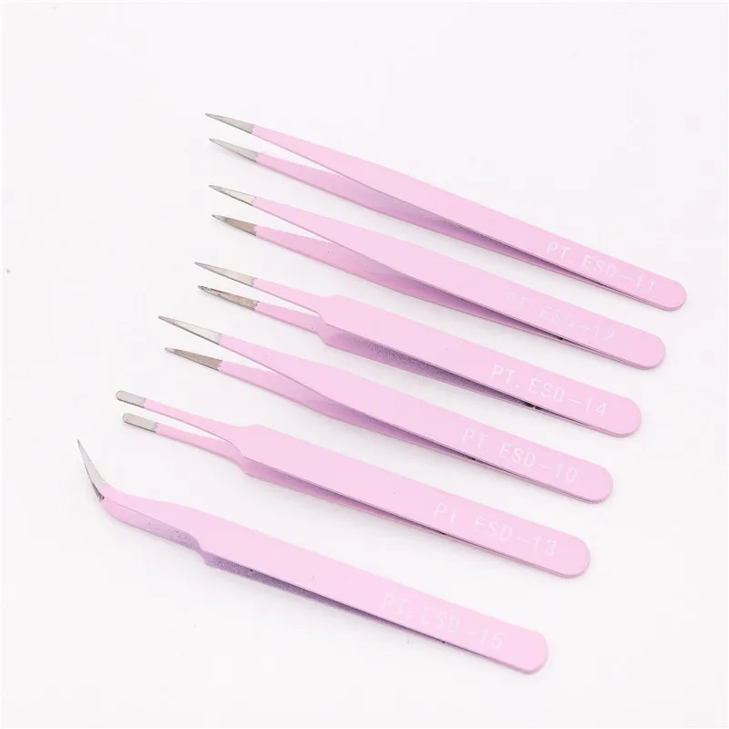 Набор антистатических пинцетов для ресниц 6 шт./компл. прецизионные изогнутые