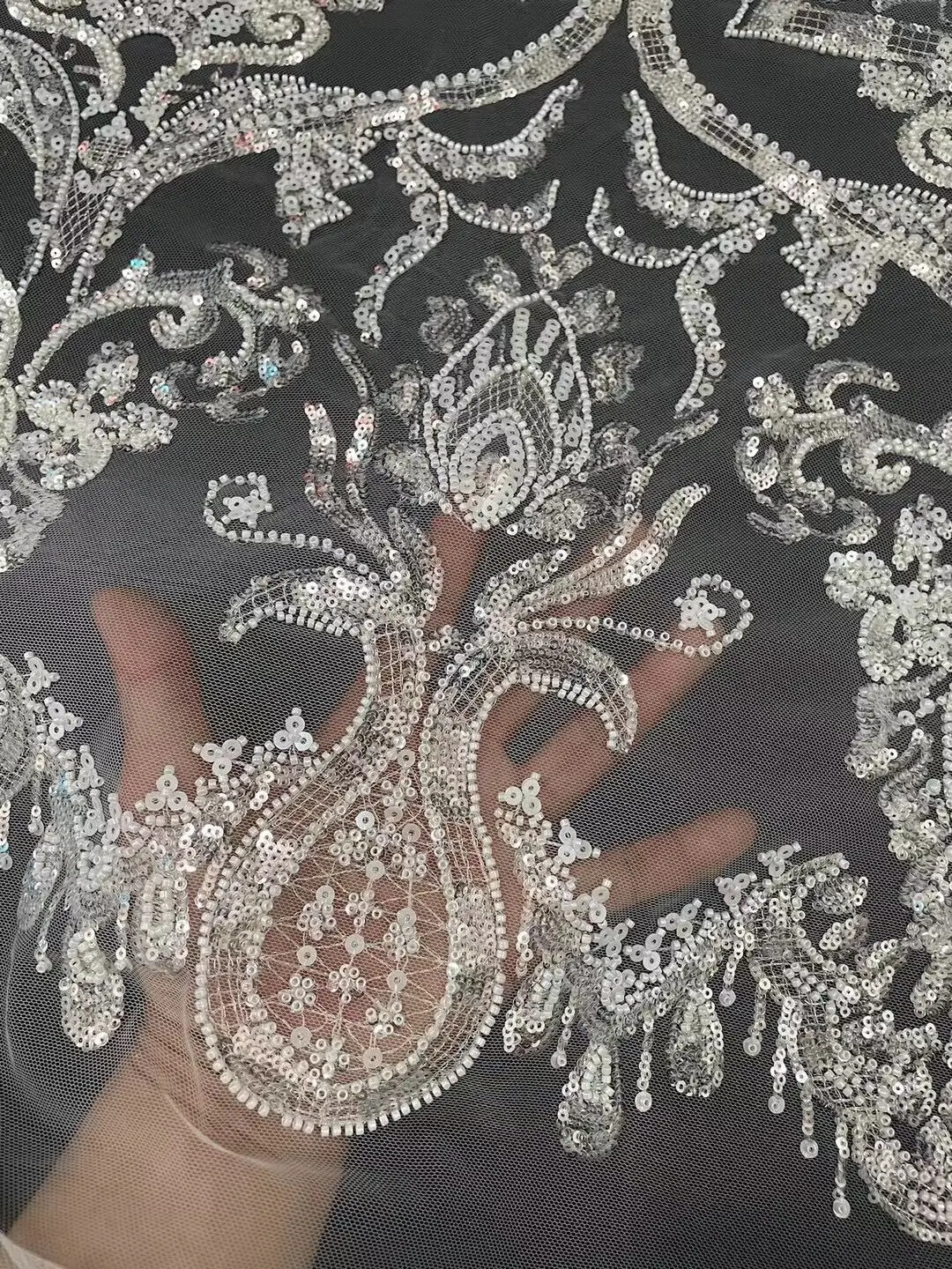 Новейшая Роскошная элегантная кружевная ткань из искусственного бисера