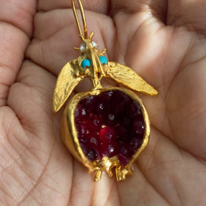 Уникальные дизайнерские серьги с золотым гранатом висячие крючком для женщин