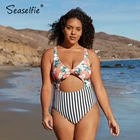 SEASELFIE размера плюс цветочный полосатый сплошной купальник с вырезами, женский сексуальный Монокини большого размера, купальный костюм 2022, пляжный купальник