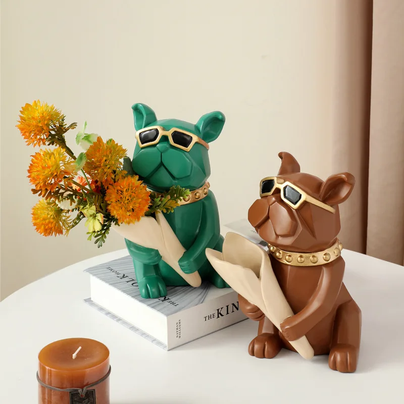

Французский бульдог, искусство для цветов, классная собака, декор для комнаты, подарки для пар, ваза для цветов, художественная скульптура, с...