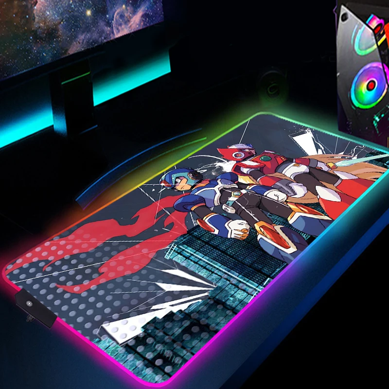 Игровой коврик для мыши Megaman X Светодиодный настольный коврики компьютера Rgb