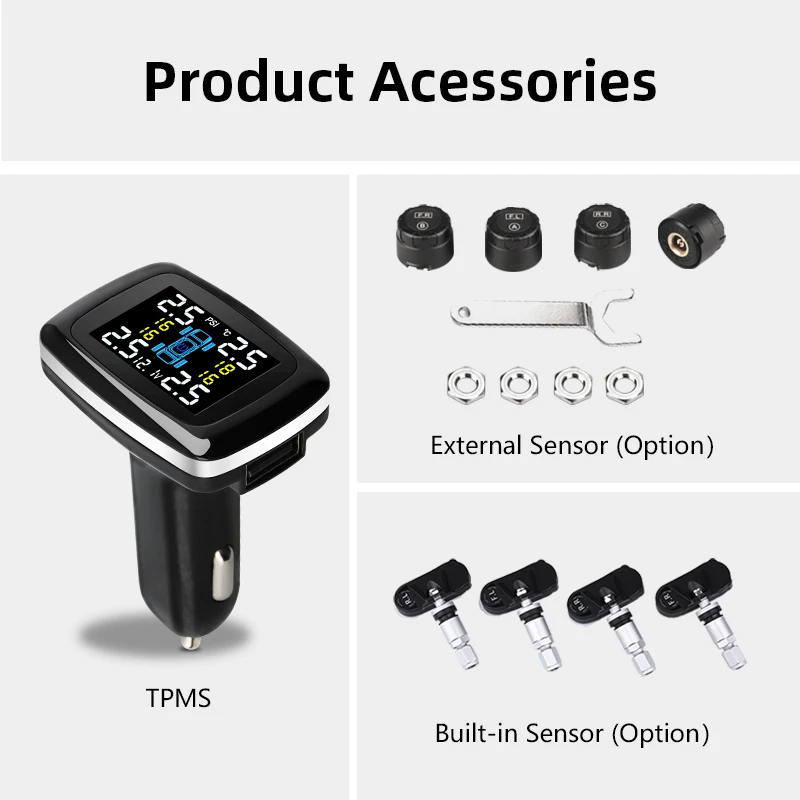 JMCQ TPMS Cigarette lighter Tire Pressure Alarm Monitor System Auto Security Warning Control Internal External sensors USB tpms |