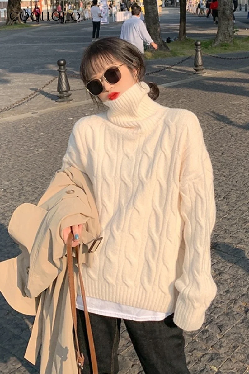 

GOOHOJIO Autumn Winter Women Knitted Turtleneck Cashmere Sweater 2021 Casual Basic Pullover Jumper Batwing Long Sleeve Loose Top