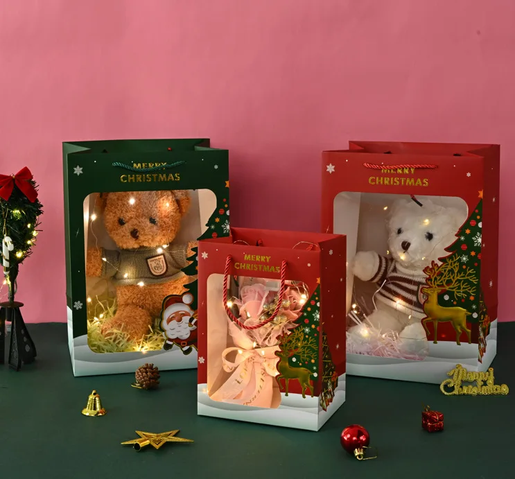 

12 шт. Рождественская Подарочная коробка с прозрачным окошком, сувениры на новый год, закуски, печенье, товары для упаковки бумаги