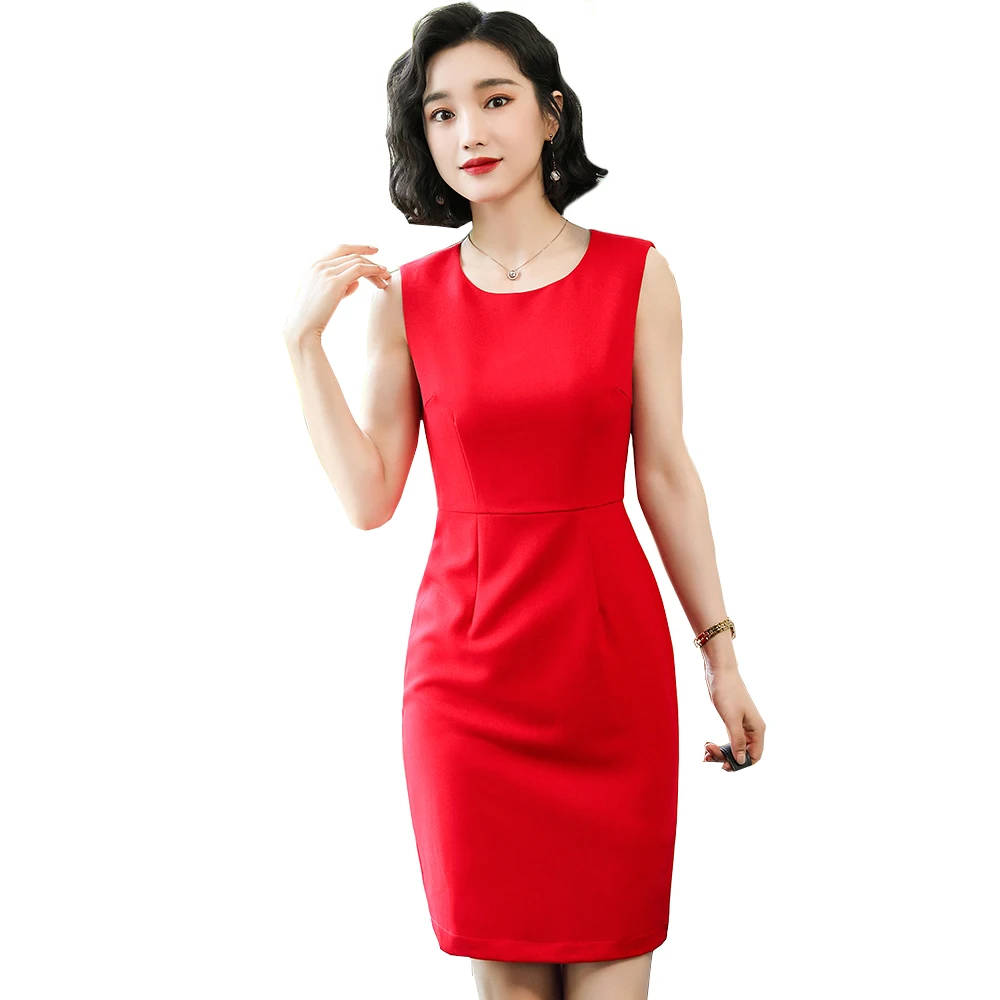 

2021 New Women Sleeveless Summer Dress Ladies Uniform Design Black Red dresses for women strawberry dress