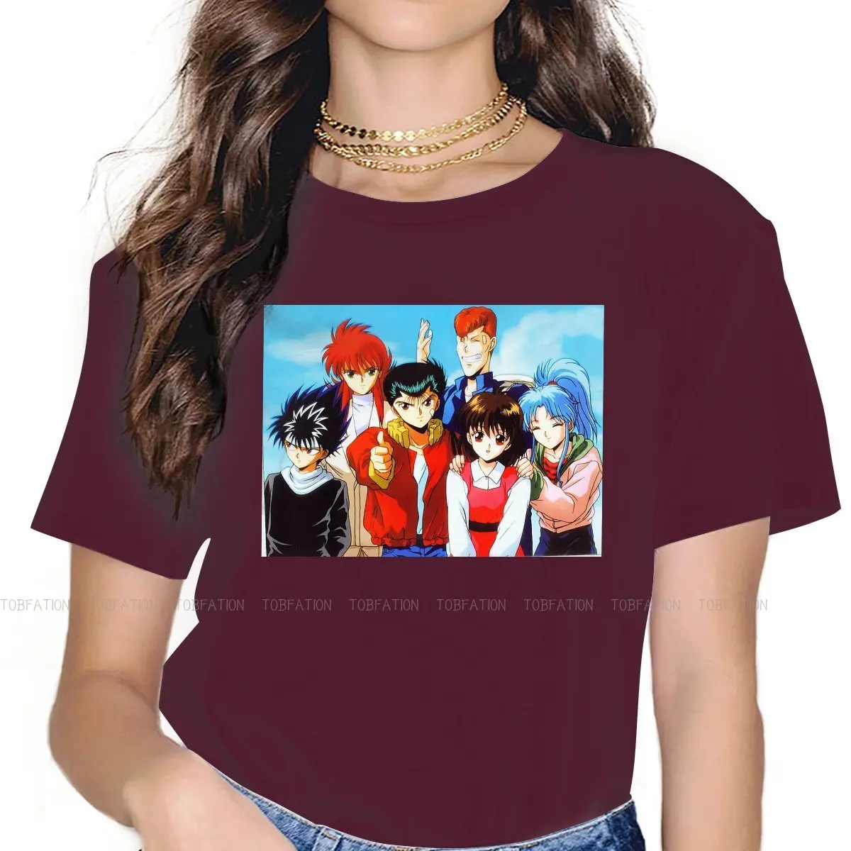 

Футболки Yu Hakusho Yusuke Kuwabara Kurama Botan Girl Harajuku из чистого хлопка, уличная одежда с круглым вырезом, большие размеры 4K 4XL