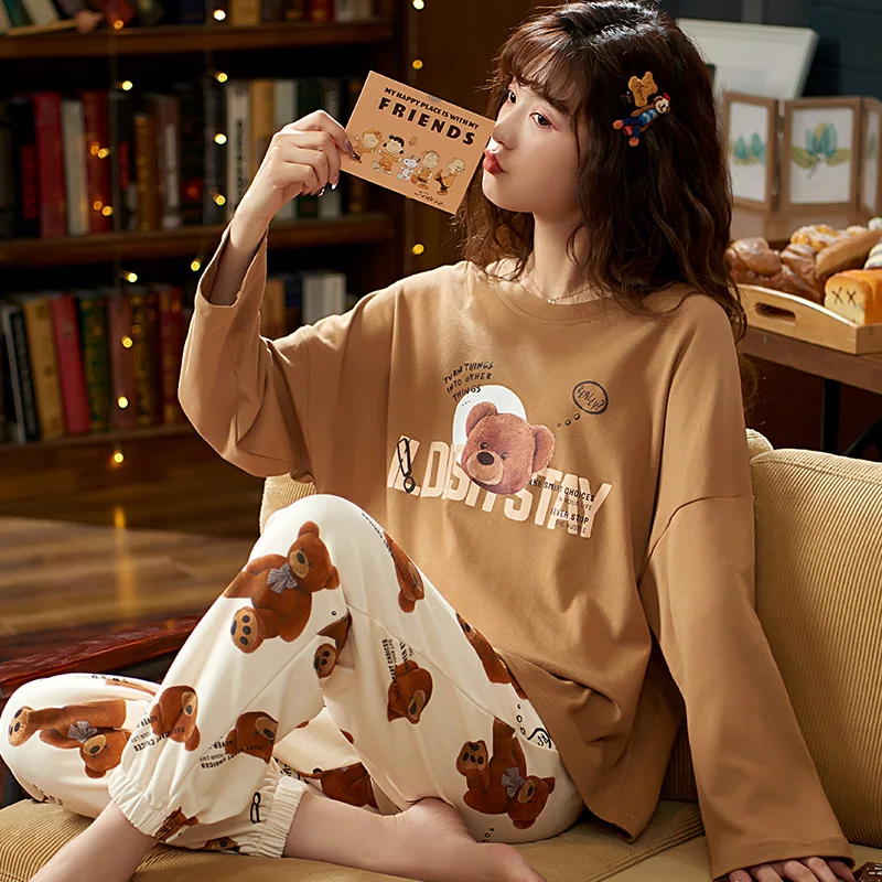 

M L XL XXL 3XL 4XL 5XL с длинным рукавом для женщин Ночная рубашка; одежда для сна из хлопка, комплекты одежды для сна осень пижамы для женщин