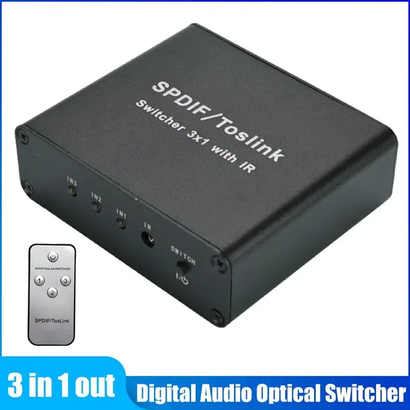 

Brand New Digital Audio Optical Switcher SPDIF Fiber Three In One Out Switcher With Telecontrol 3x1Toslink Electronic Equipment