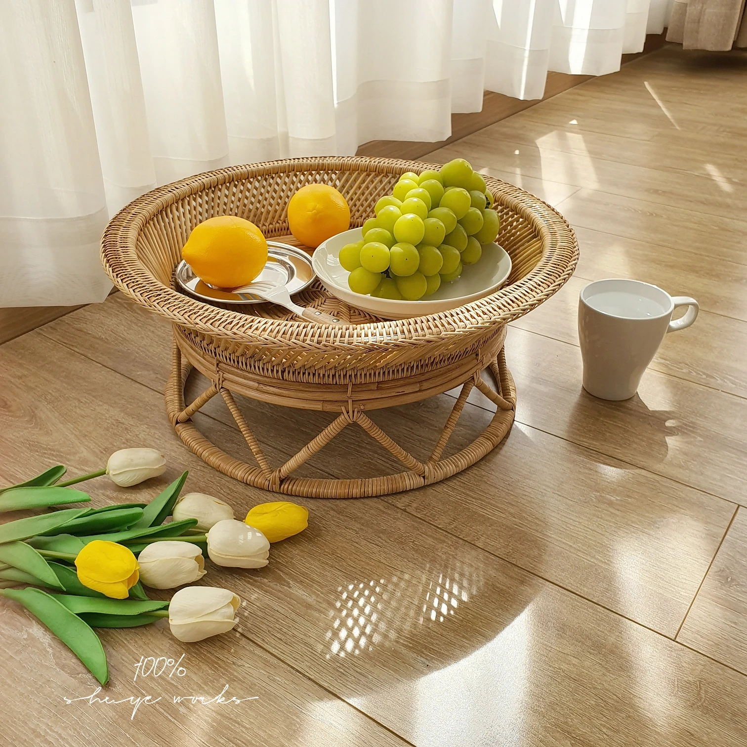 Корзина для фруктов ручной работы необычный ротанговый высокий стол