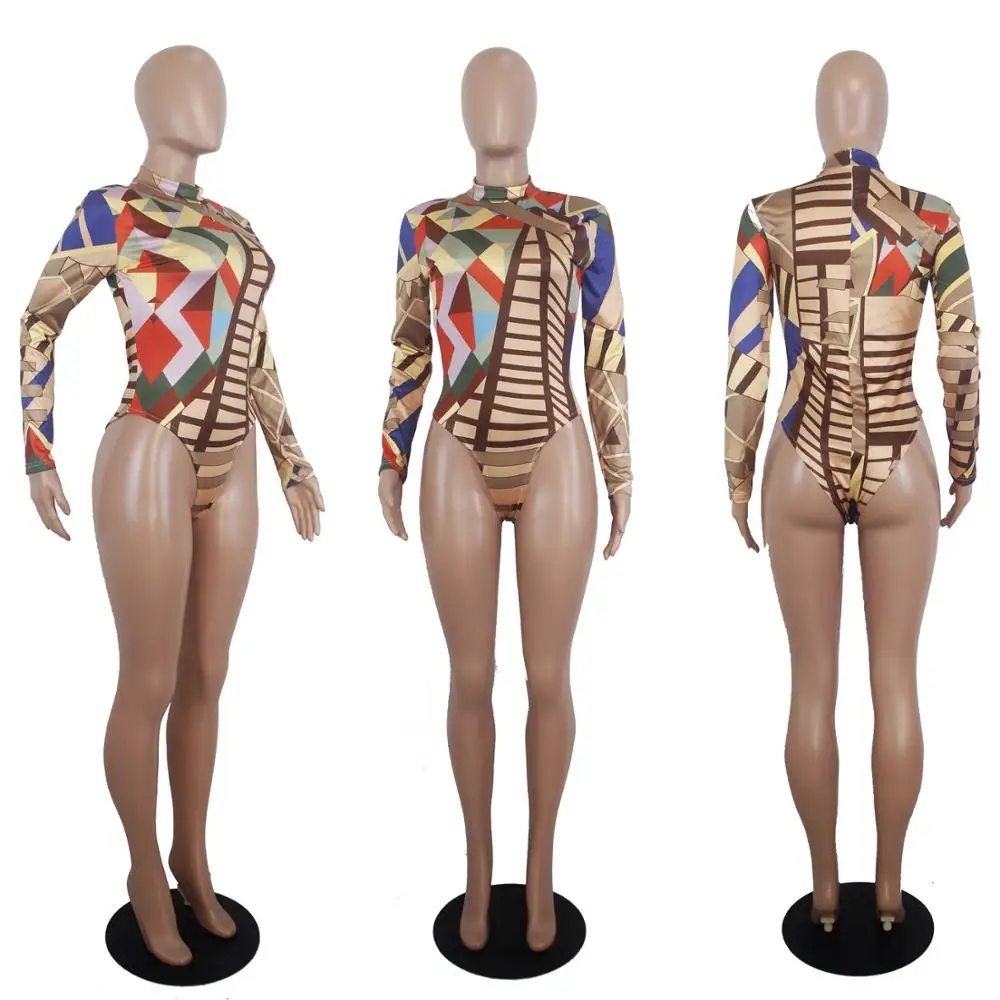 Geometric Print Casual 2 Piece Sets Long Sleeve O Neck Bodysuits Top And Legging Stylish Suits Women Club Sexy Pants Outfits |