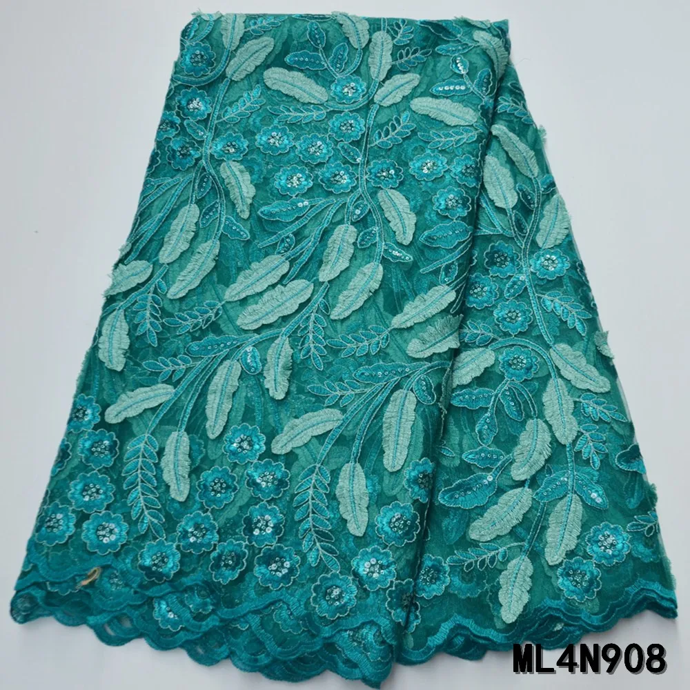 

BEAUTIFICAL nigerian lace fabrics Fashion embroidery net lace african sequins fabric for dress 5yards lace fabric ML4N908