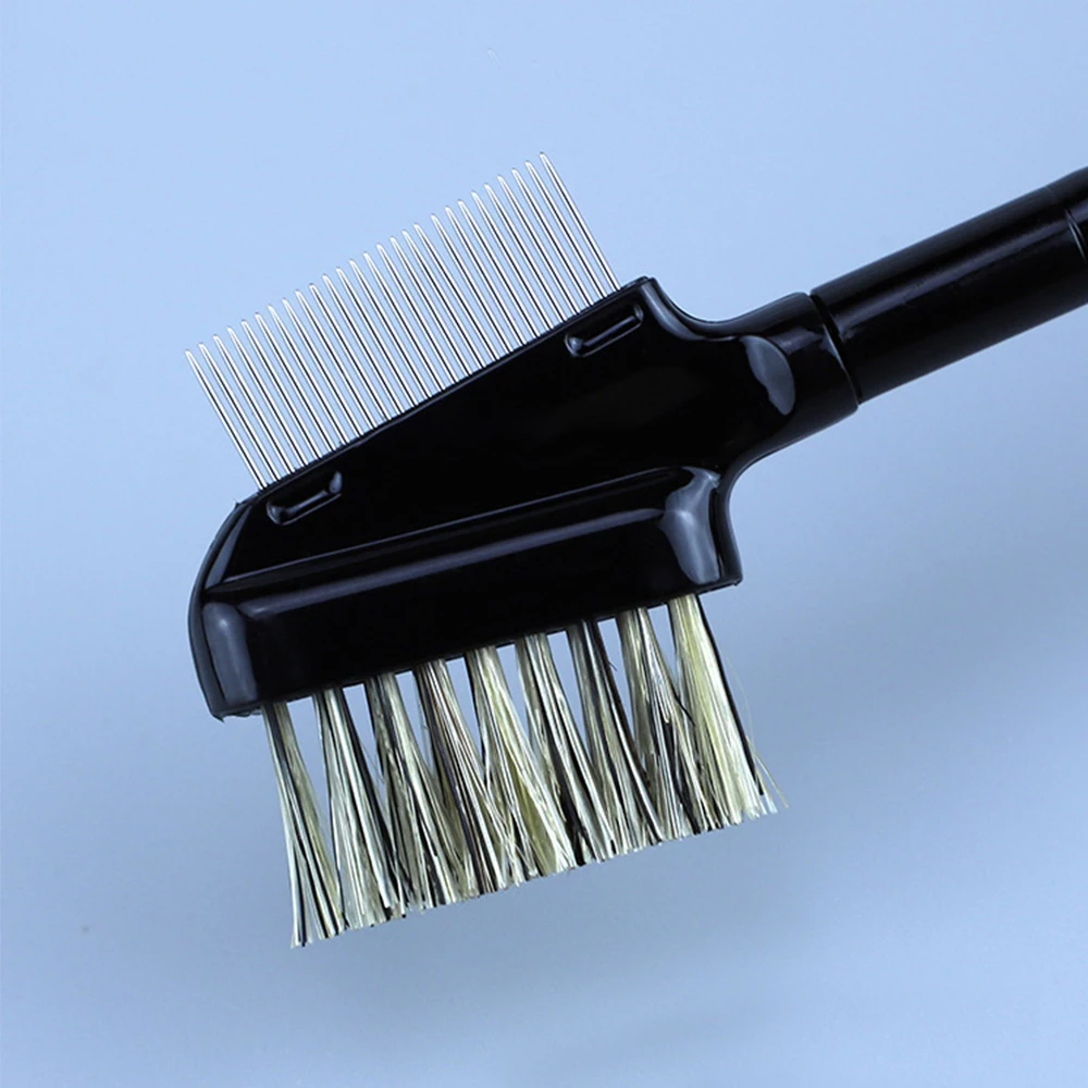 

2021 Pcs Stainless Steel Eyebrow Comb Wood Handle Double-Sided Dual Purpose Makeup Brush Eyelash Comb with Cover Cosmetic Tools