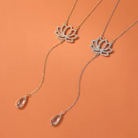 necklace women lotus necklaces woman long water drop jewelry ladies design unisex pendant silver color trendy alloy naszyjnik