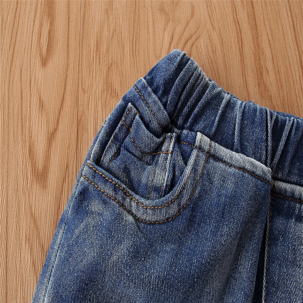 Джинсы для девочек с принтом вишни весенние детские джинсовые штаны со средней