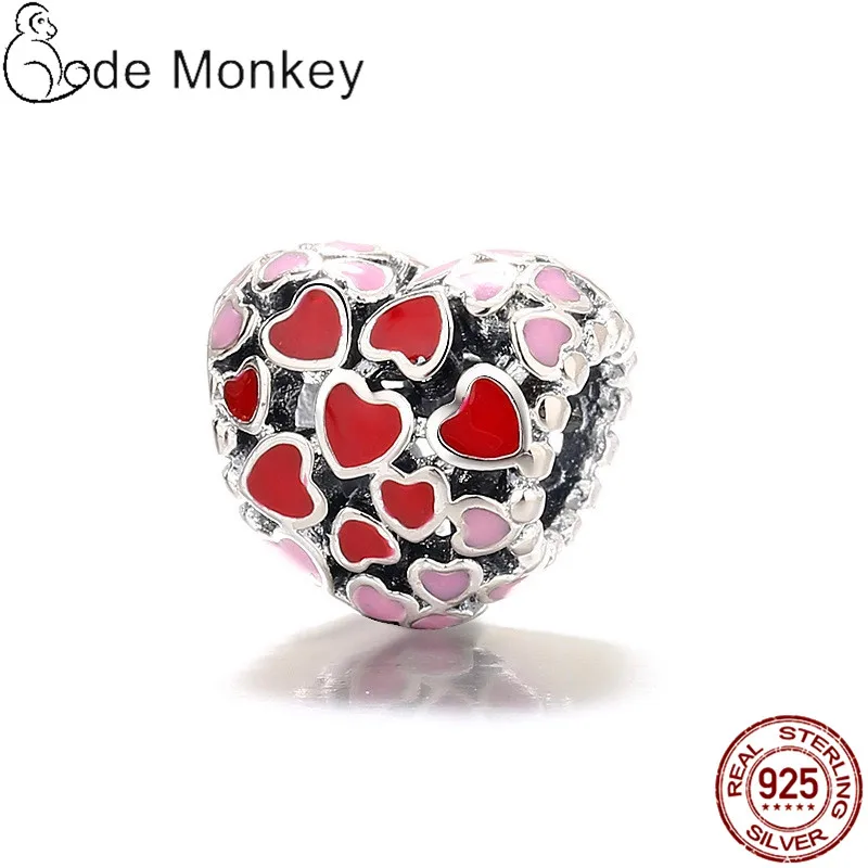 

Градиентные розовые бусины PANDACH в форме сердца, подходят для оригинального браслета 3 мм, горячая Распродажа, 100% реальное искусственное сере...