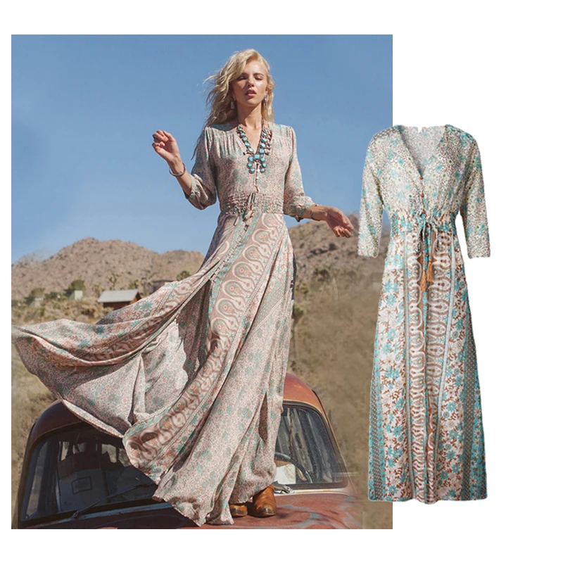 2021 New Bohemian Fringed Print Dress Spring and Summer European and American French Print Dress Women For Women star print american flag swing dress