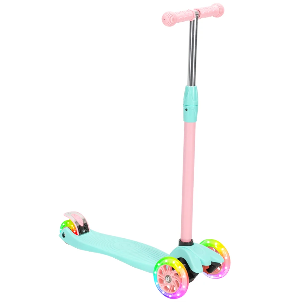 

3 Wheel Scooters For Kids T-bar Balance Riding Kick Scooters Foldable Height Adjustable LED PU Flashing For Kids Birthday Gift
