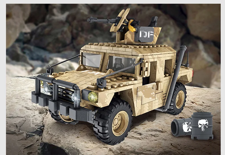 Современный военный пустынный джип Хаммер Китай swat mega строительные блоки ww2