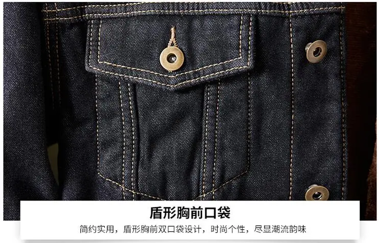 

winter Men Jacket black Denim Coat Warm Fleece Fashion Mens Jean Jackets chaquetas hombre hommes veste retro