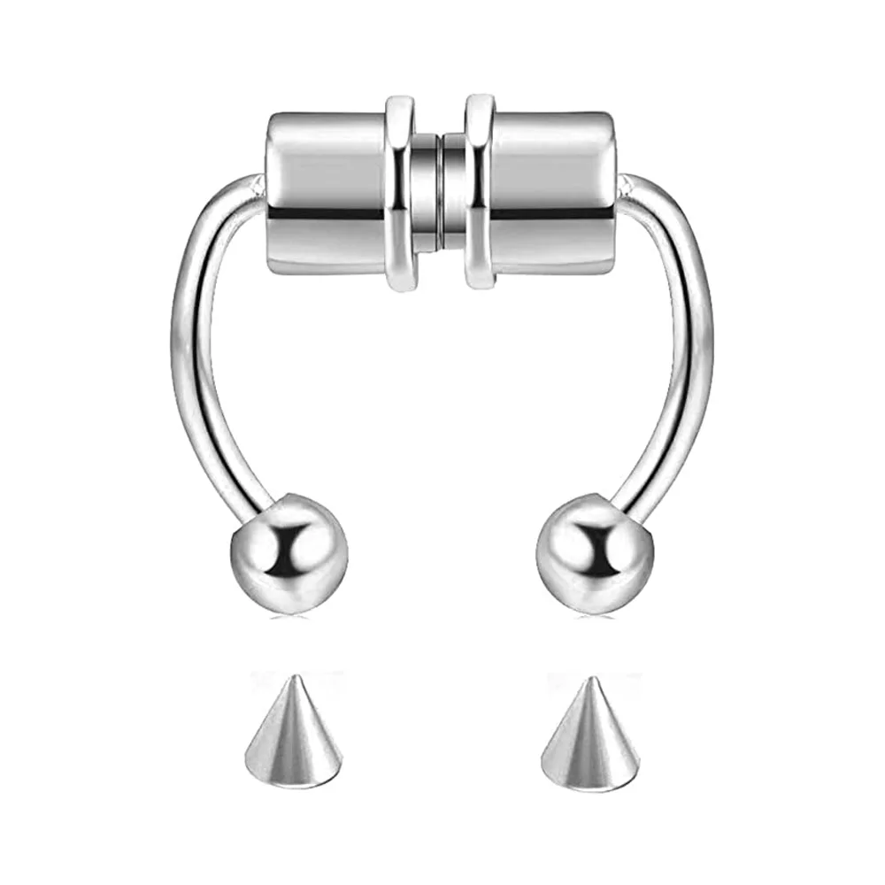 

2021 New Fake Piercing Magnetic Nose Ring Stainless Steel hypoallergen Nose Piercing Hoop Septum Rings For Fashion Women Jewelry