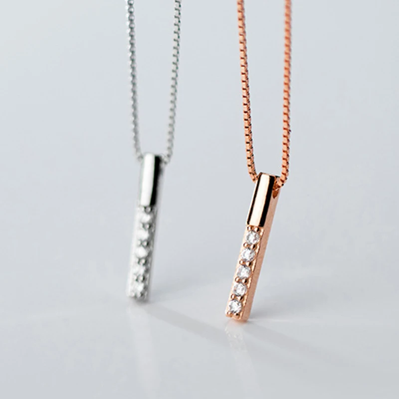 

Genuine 925 Sterling Silver Necklace Geometric Strip Pendant Women's Neck Chain Jewelry Accessories Gifts